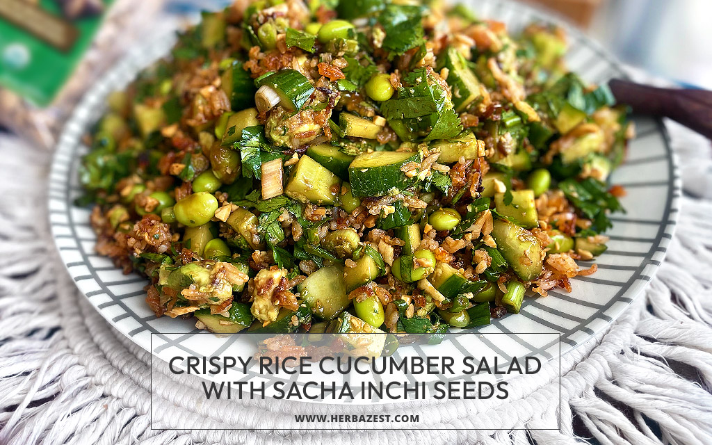 Crispy Rice Cucumber Salad with Sacha Inchi Seeds