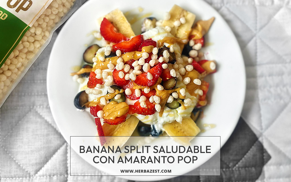 Banana split saludable con amaranto pop