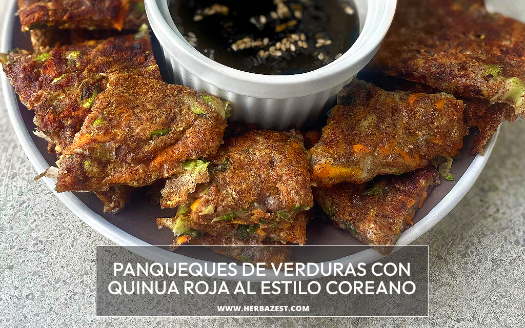 Panqueques de verduras con quinua roja al estilo coreano