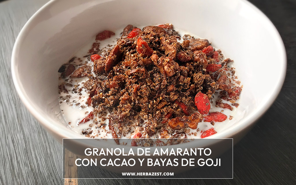 Granola de amaranto con cacao y bayas de Goji